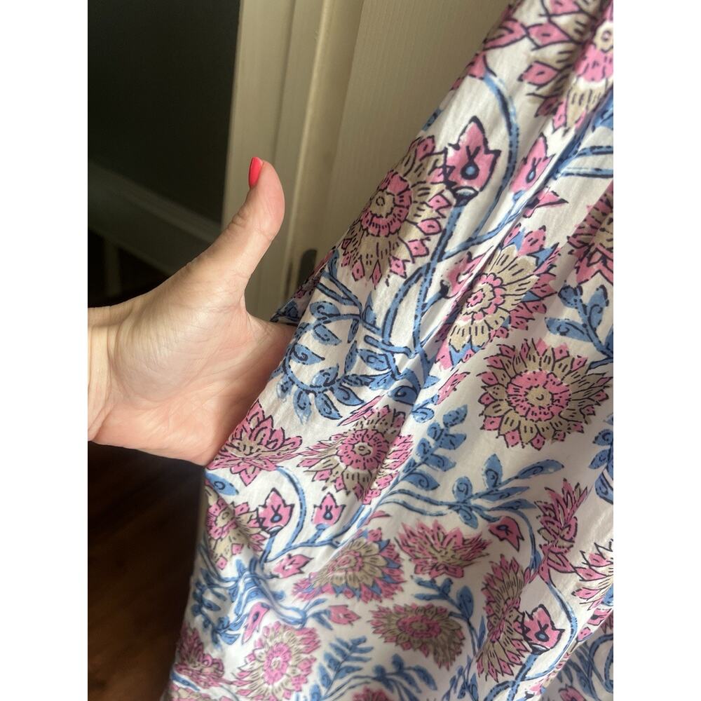 UNCLE FRANK 100% Cotton Pink Blue Floral Puff Sleeve Tiered Midi Dress Sz M - Picture 4 of 12
